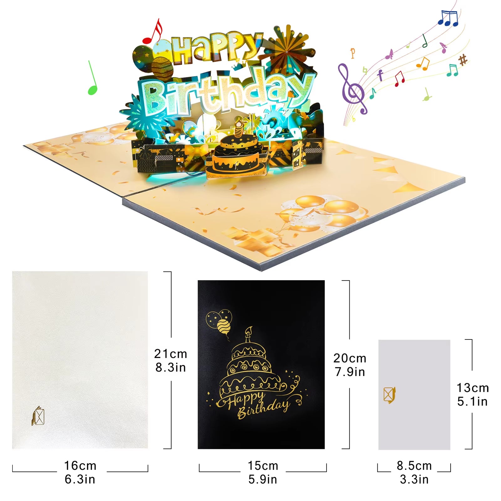 Birthday Card with Music & Light, Musical Birthday Pop up Card, 3D Music Birthday Card