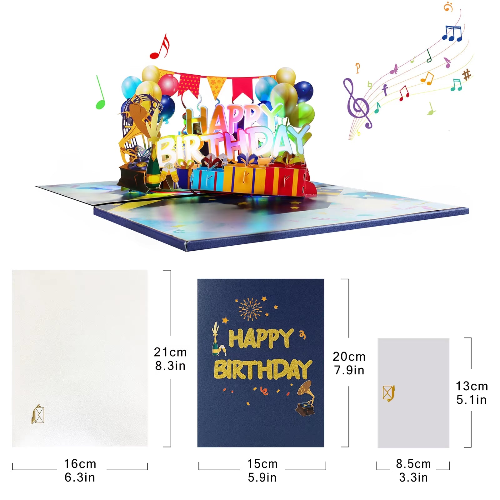 Birthday Card with Music & Light, Musical Birthday Pop up Card, 3D Music Birthday Card