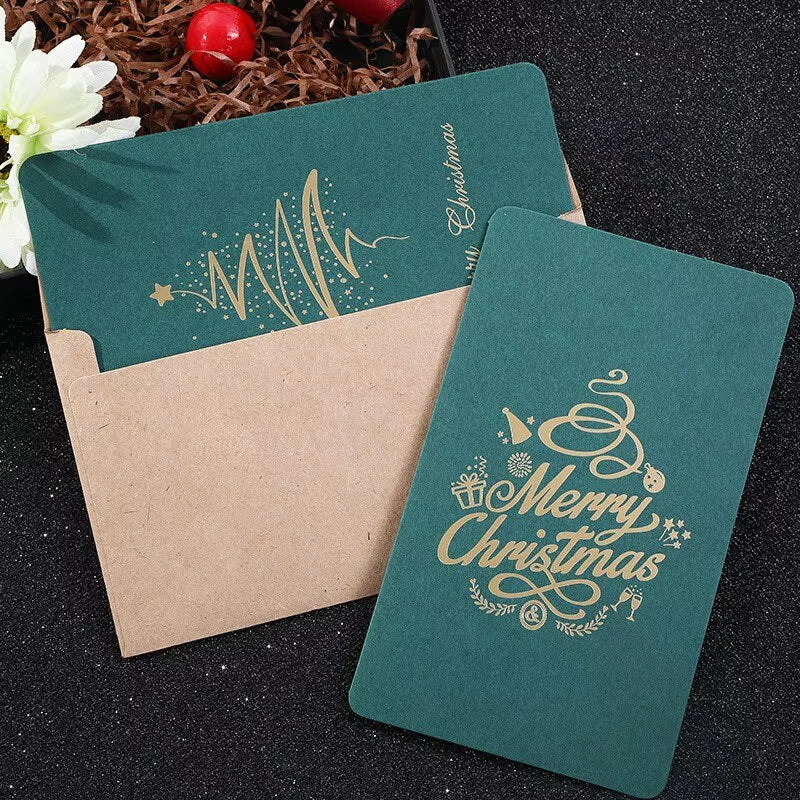 4Set Christmas Greeting Cards Santa Claus Snowman Blessings Half-Fold Gift Cards Envelopes with Stickers Christmas Decoration