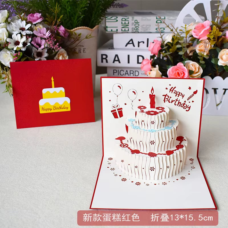 Happy Birthday Card 3D Birthday Cake Pop-Up Cards Flowers Birthday Card Anniversary Gifts Party