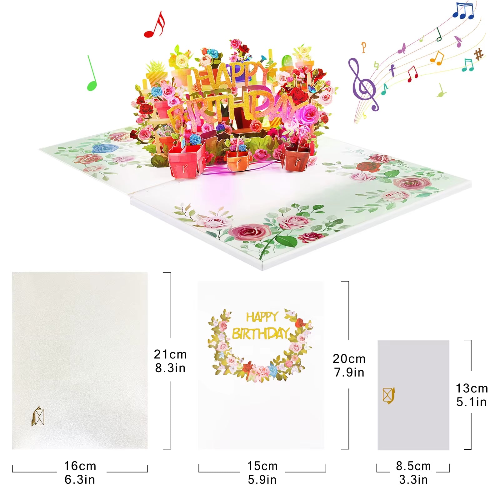 Birthday Card with Music & Light, Musical Birthday Pop up Card, 3D Music Birthday Card
