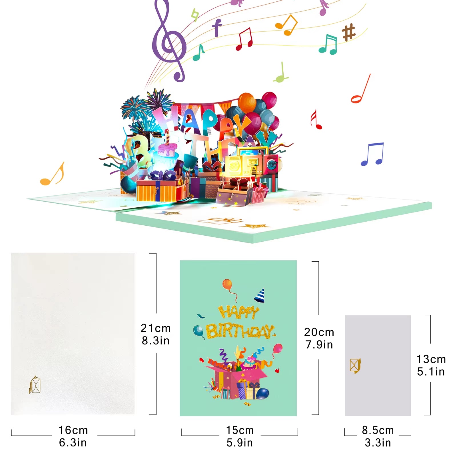 Birthday Card with Music & Light, Musical Birthday Pop up Card, 3D Music Birthday Card