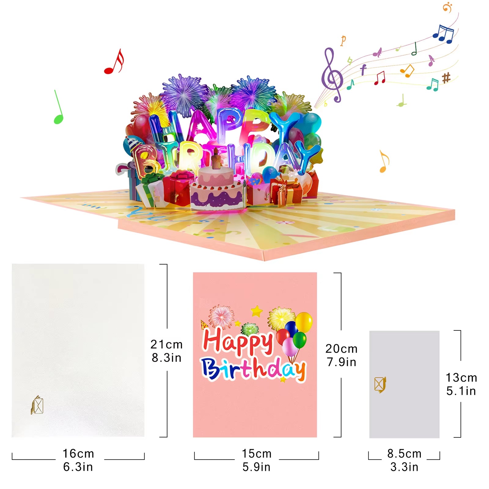 Birthday Card with Music & Light, Musical Birthday Pop up Card, 3D Music Birthday Card