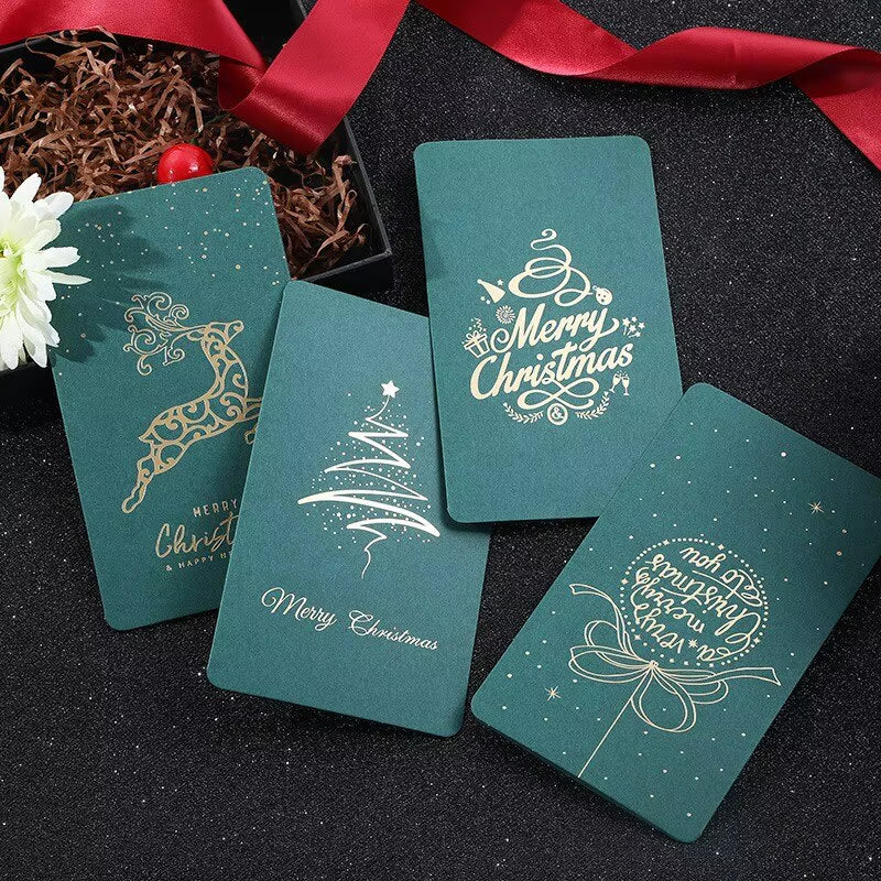 4Set Christmas Greeting Cards Santa Claus Snowman Blessings Half-Fold Gift Cards Envelopes with Stickers Christmas Decoration