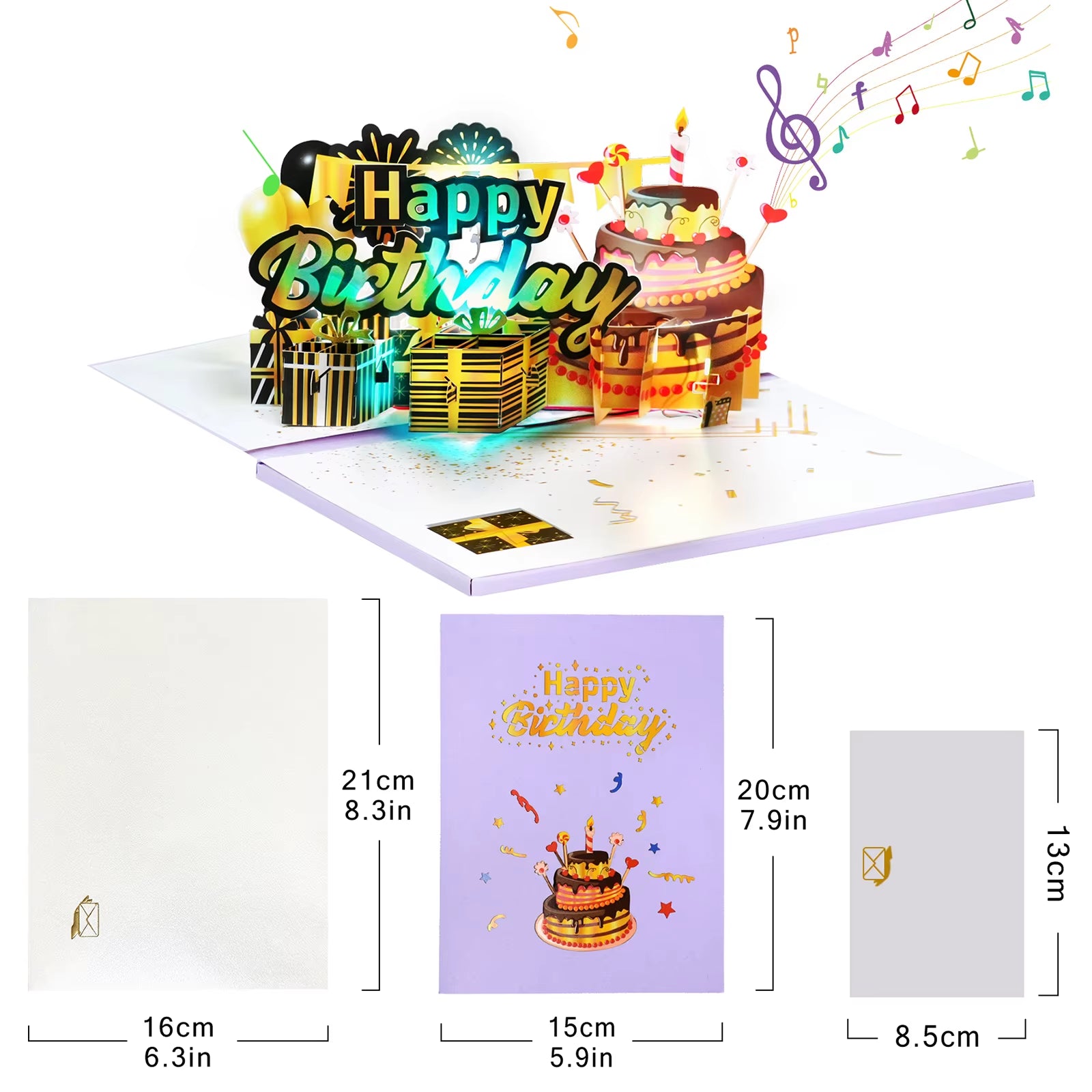 Birthday Card with Music & Light, Musical Birthday Pop up Card, 3D Music Birthday Card
