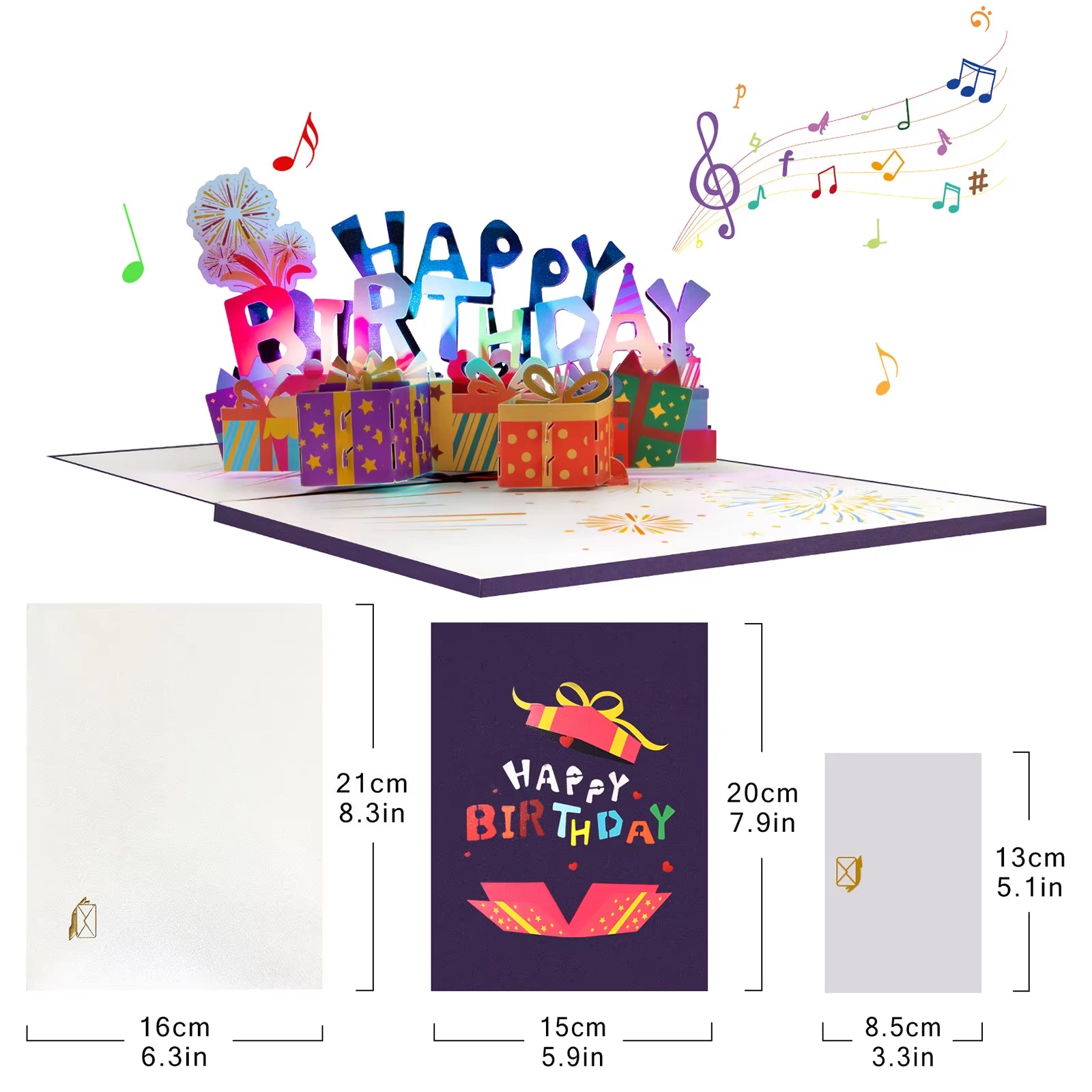 Birthday Card with Music & Light, Musical Birthday Pop up Card, 3D Music Birthday Card