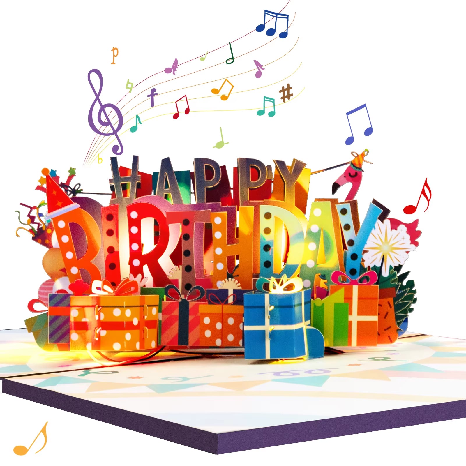 Birthday Card with Music & Light, Musical Birthday Pop up Card, 3D Music Birthday Card