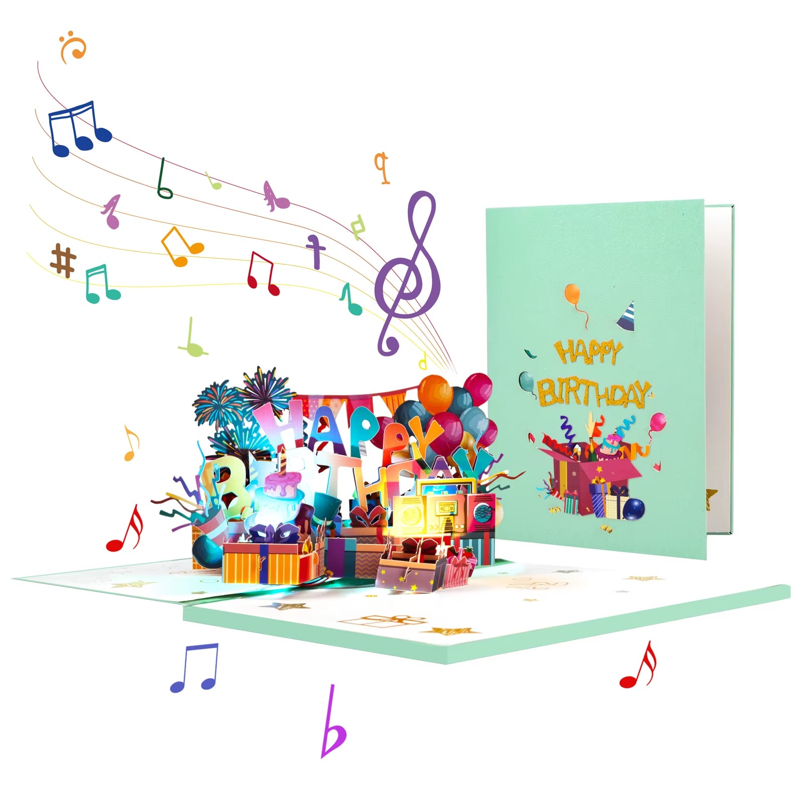Birthday Card with Music & Light, Musical Birthday Pop up Card, 3D Music Birthday Card