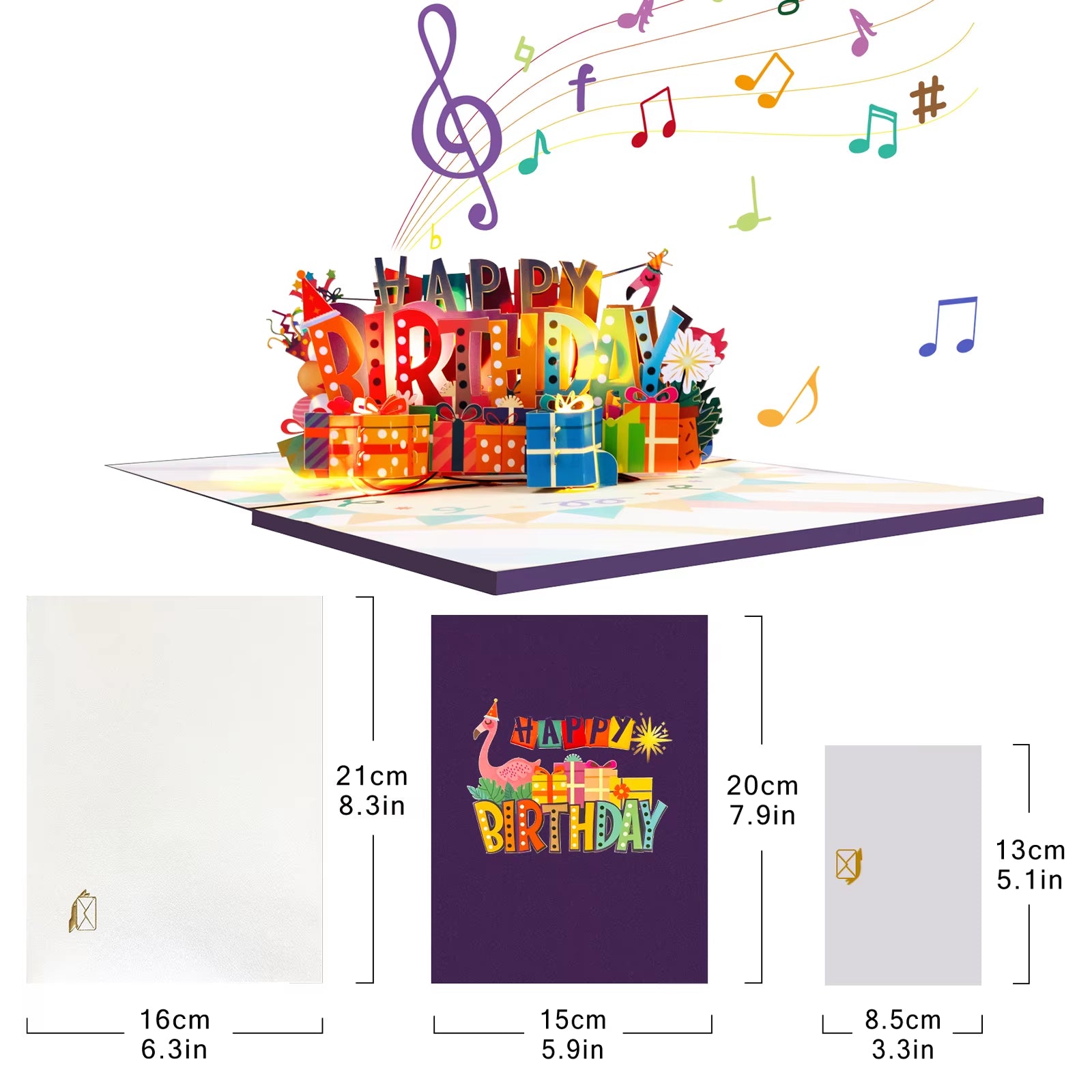 Birthday Card with Music & Light, Musical Birthday Pop up Card, 3D Music Birthday Card