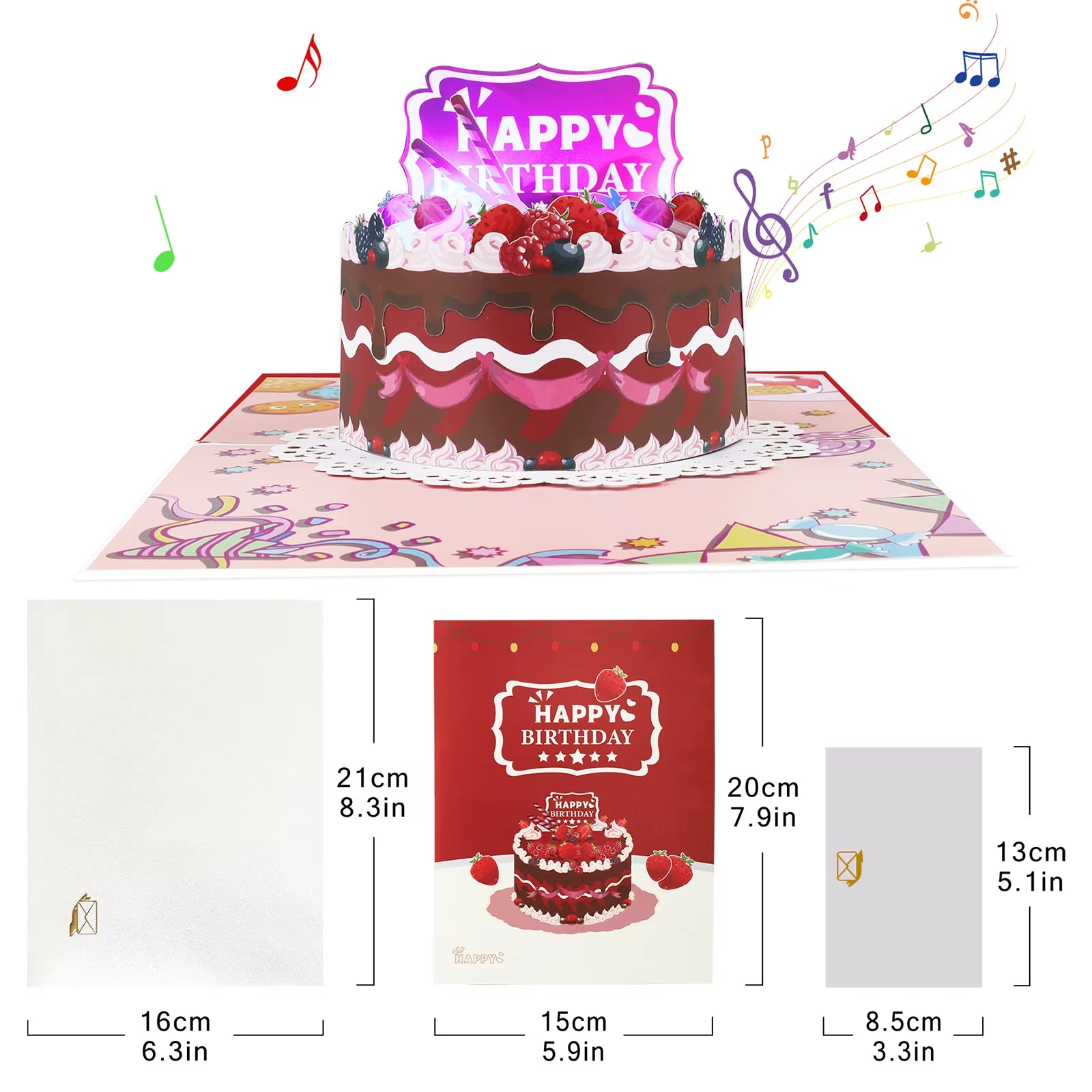 Birthday Card with Music & Light, Musical Birthday Pop up Card, 3D Music Birthday Card