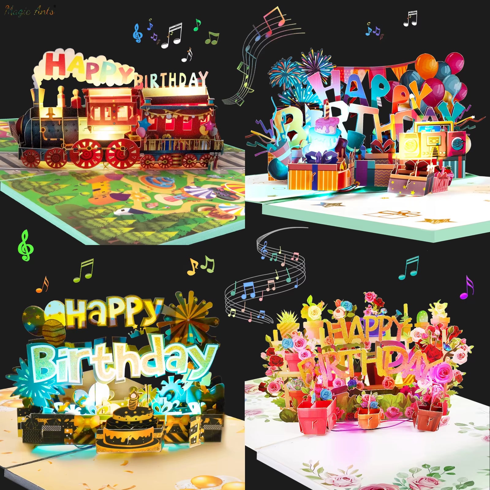 Birthday Card with Music & Light, Musical Birthday Pop up Card, 3D Music Birthday Card